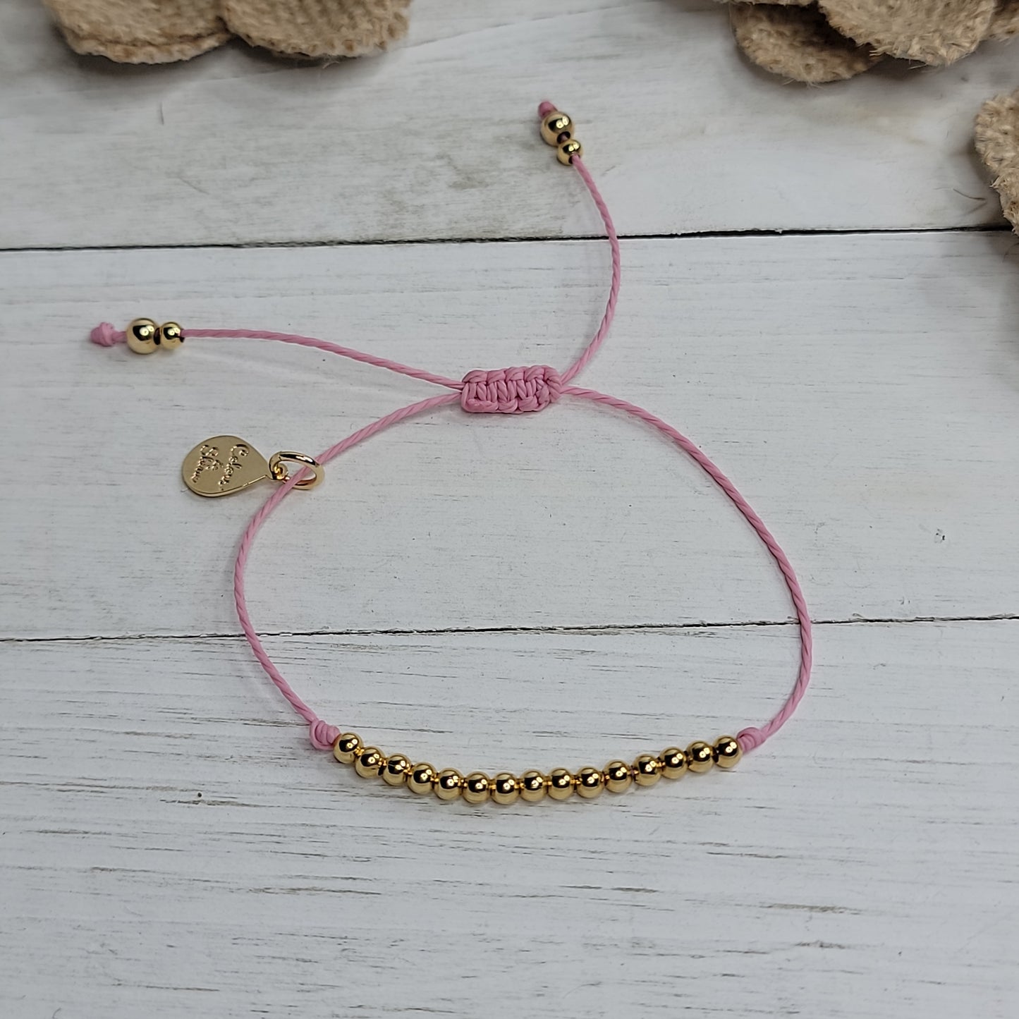 Adjustable Bracelet with Small Round 18k Gold-Filled Beads | Available in many Colors
