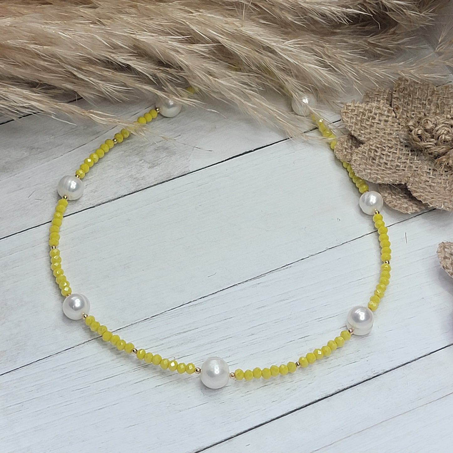 Yellow Crystal & Freshwater Pearl Necklace