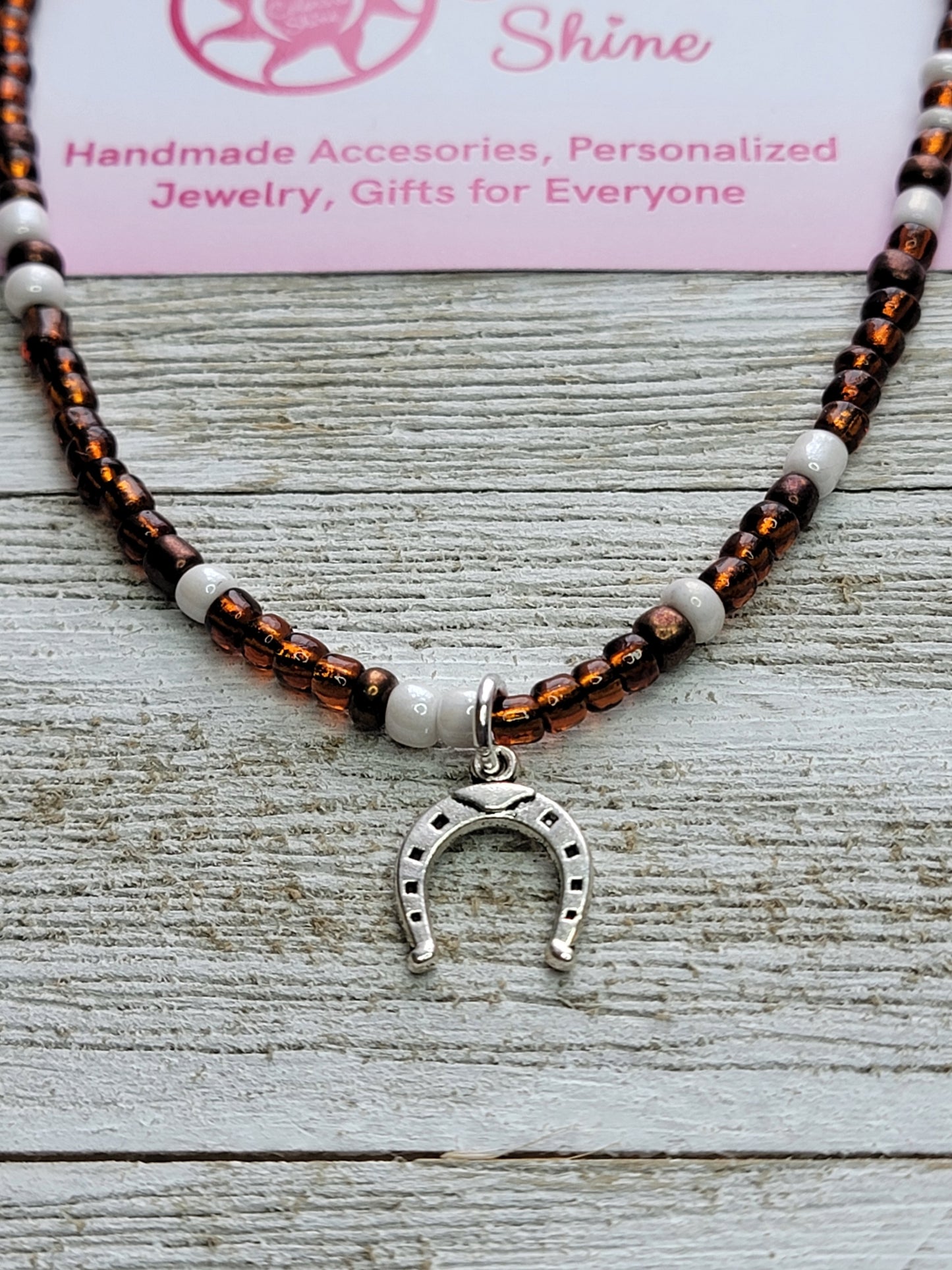 Men's Horseshoe Brown & White Beaded Necklace
