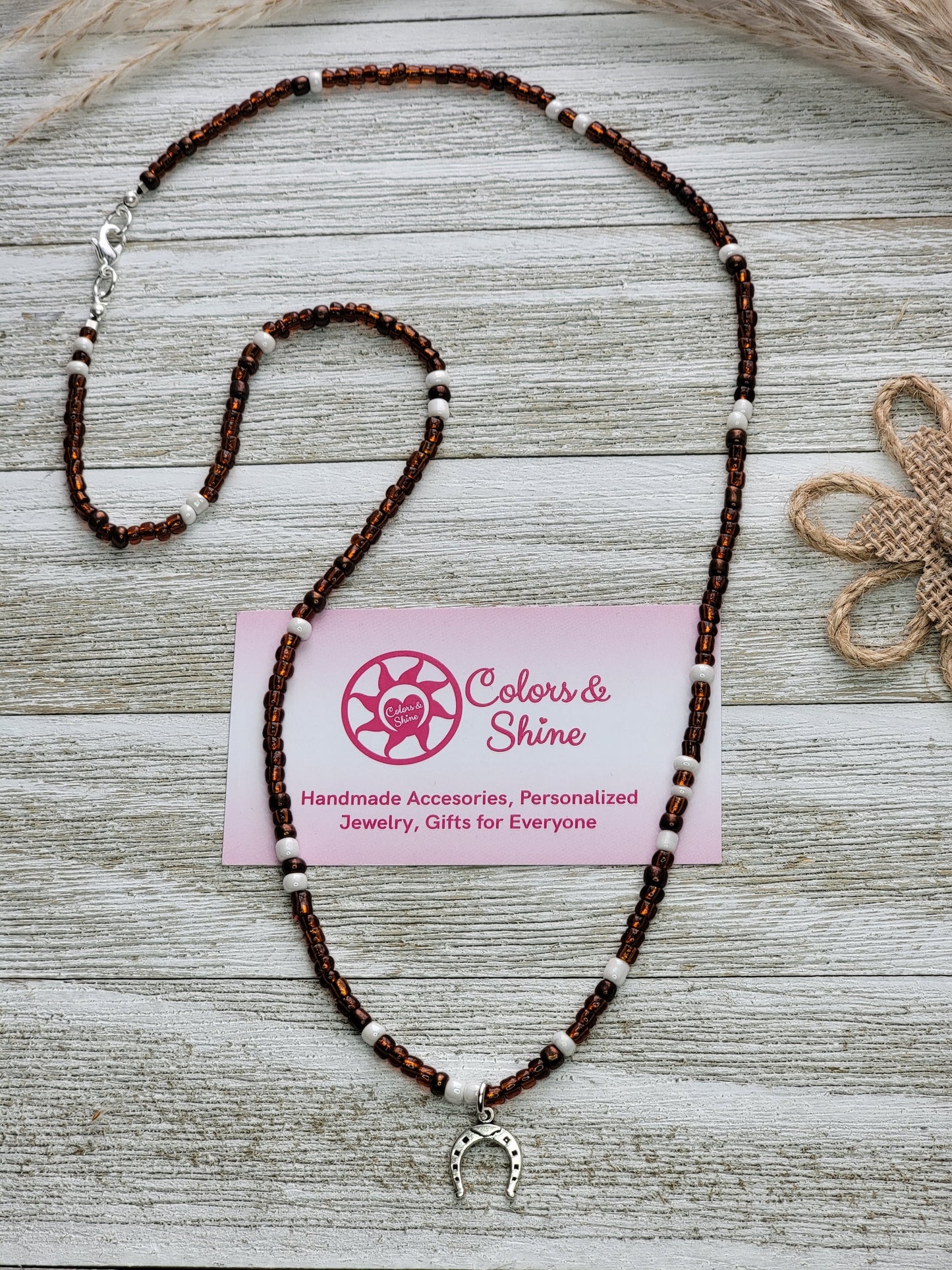 Men's Horseshoe Brown & White Beaded Necklace