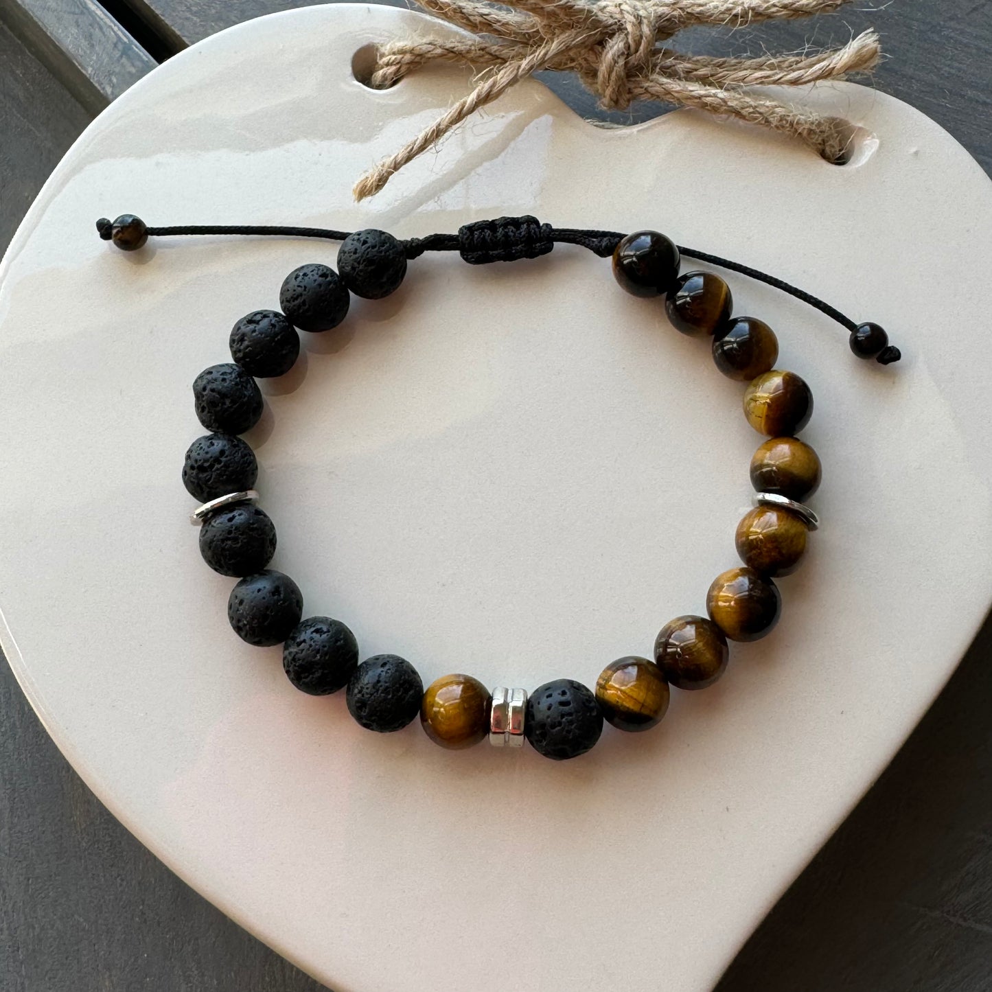 Tiger Eye Bead Lava Bracelet for Men