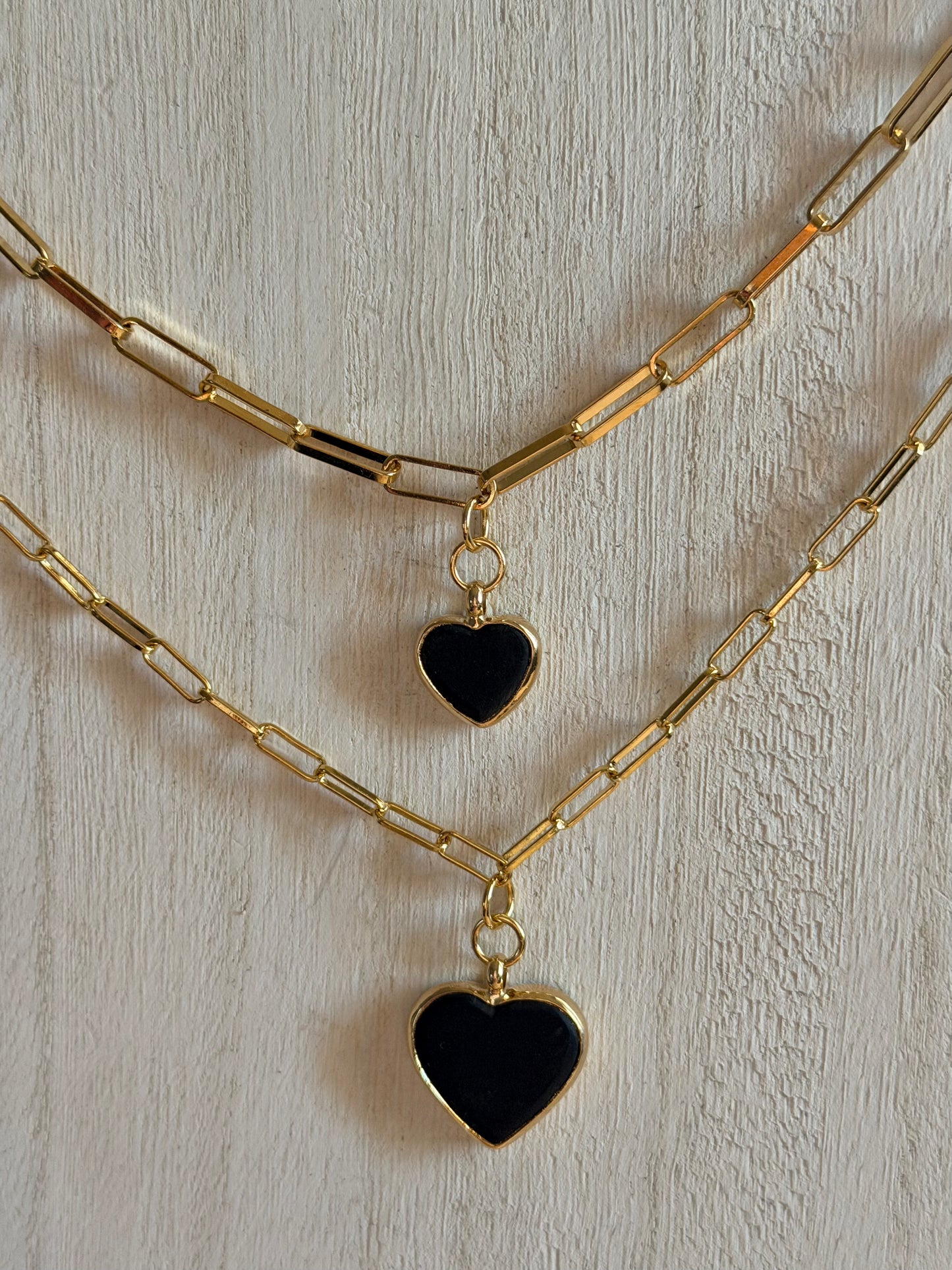 Black Azabache Heart Pendant Paperclip Necklace