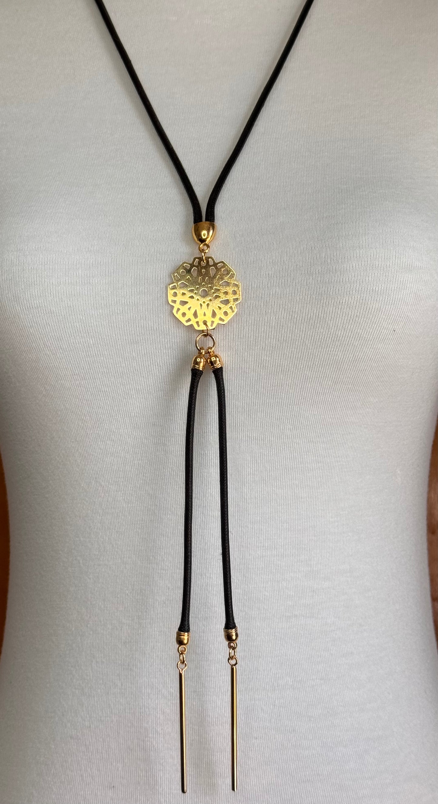 Mandala Charm Long Necklace with 18k Gold-Filled Details