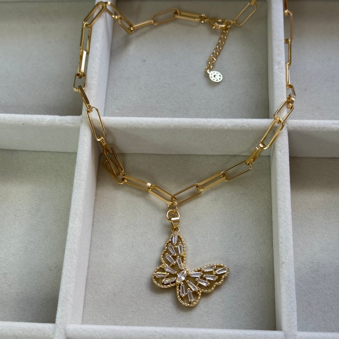 Paperclip Crystal Butterfly Necklace