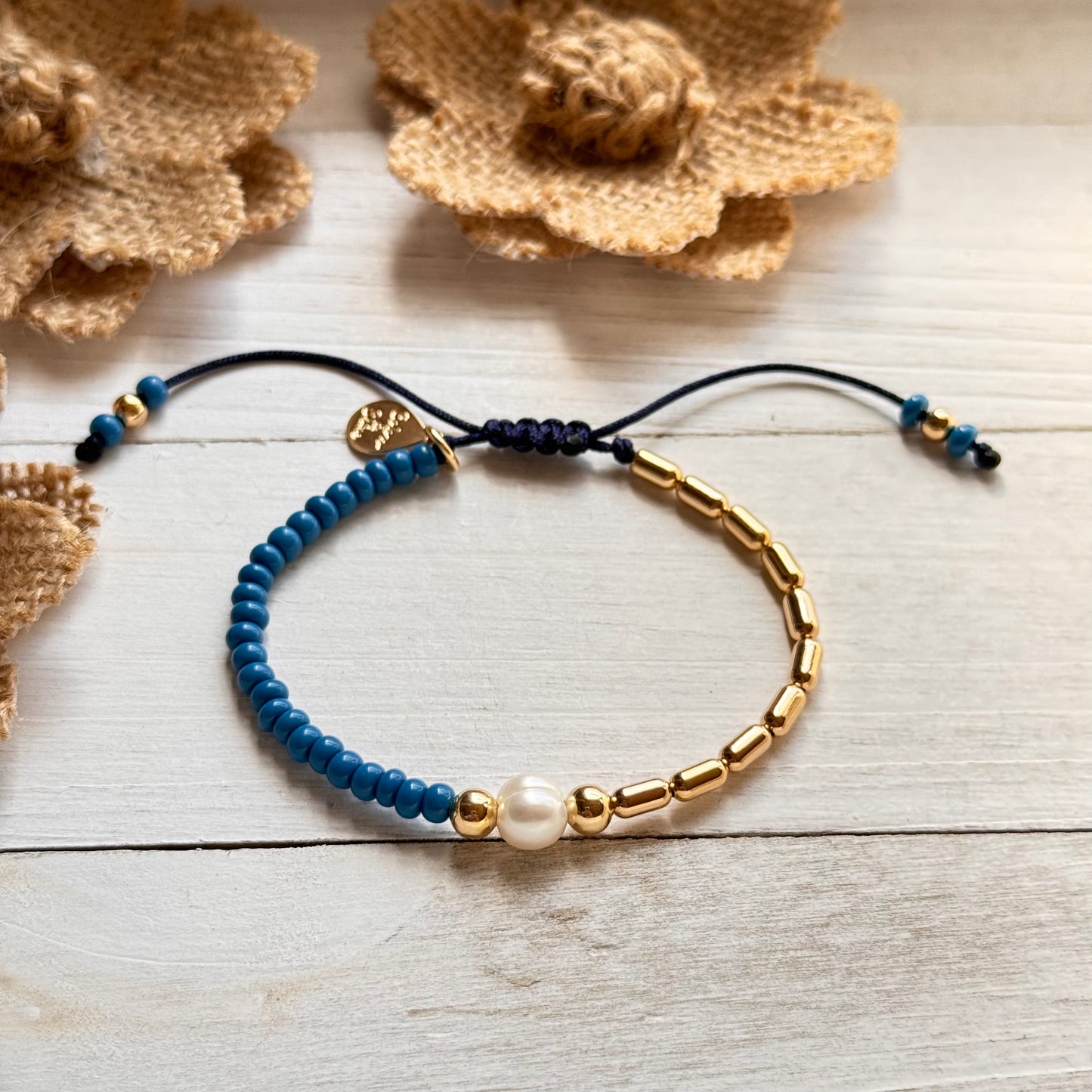 Adjustable Bracelet with 18k Gold-filled Oval Beads, Beads and Freshwater Pearl. Many Colors Available