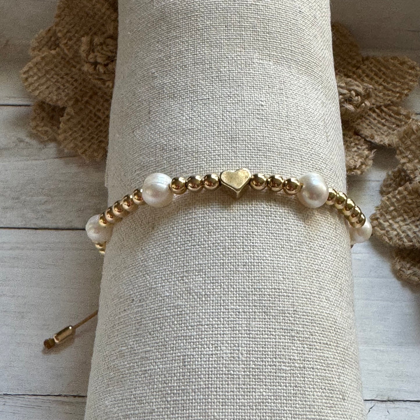 Adjustable Heart Pearl Bracelet