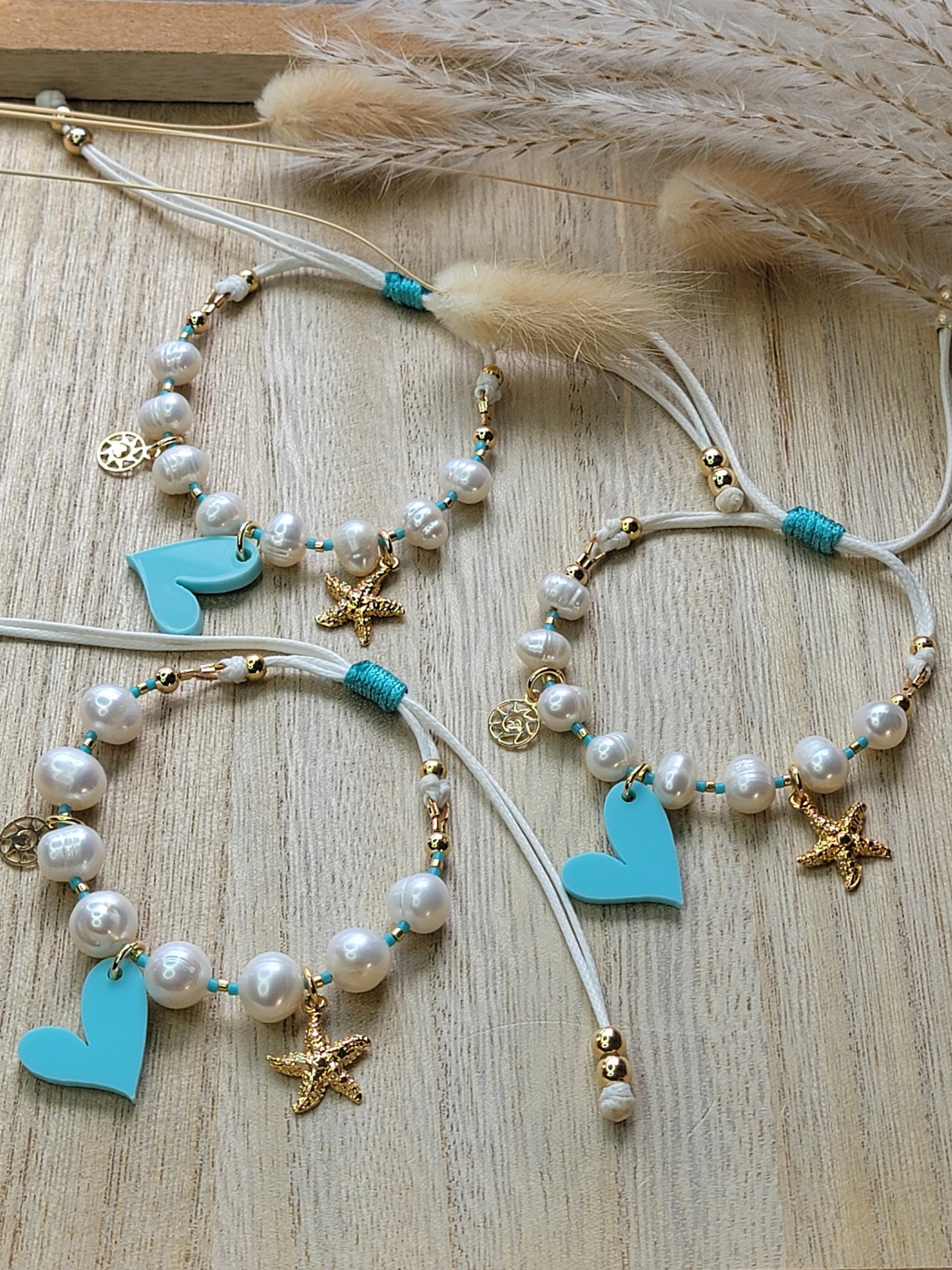 "Beach Love" Adjustable Pearl, Heart & Starfish Bracelet