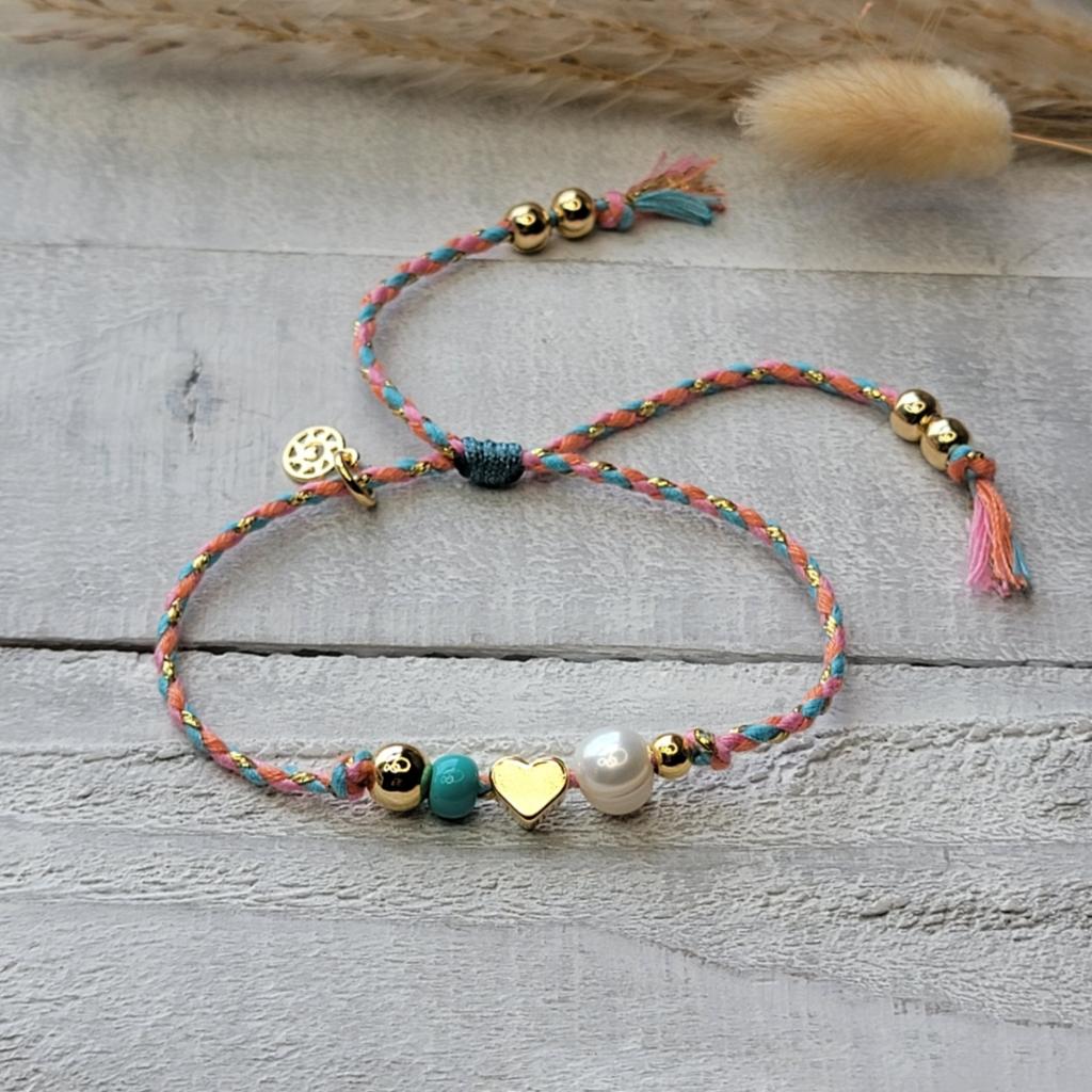 Cord Adjustable Heart & Pearl Bracelet