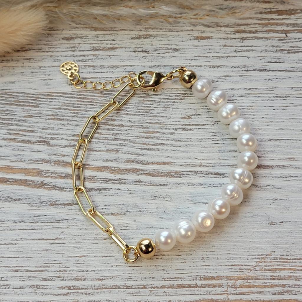 Paperclip Chain & Pearl Bracelet