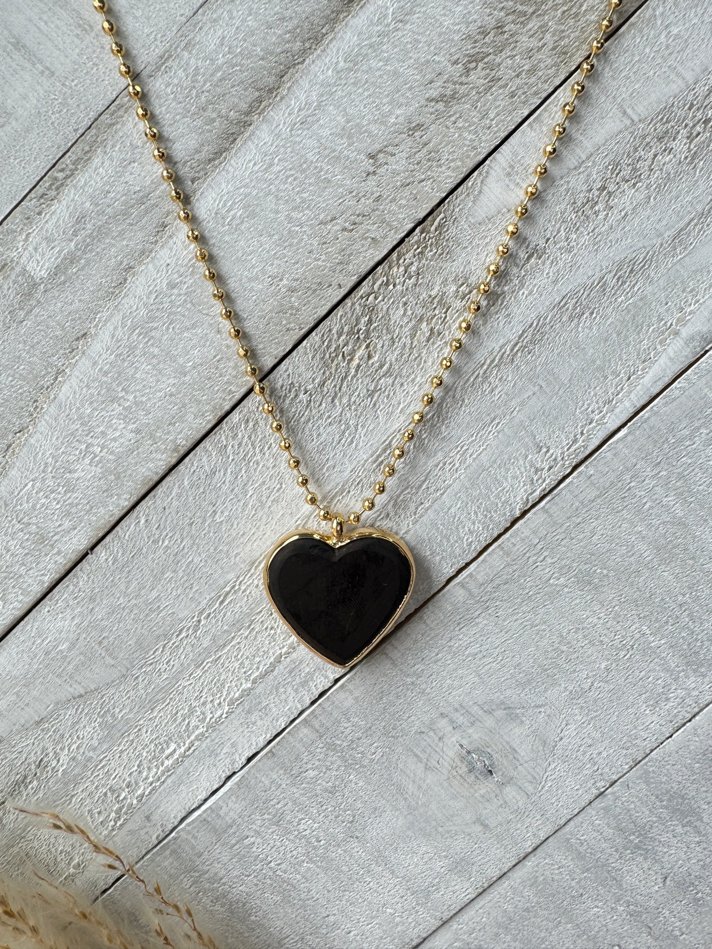 Black Azabache Heart Pendant Necklace