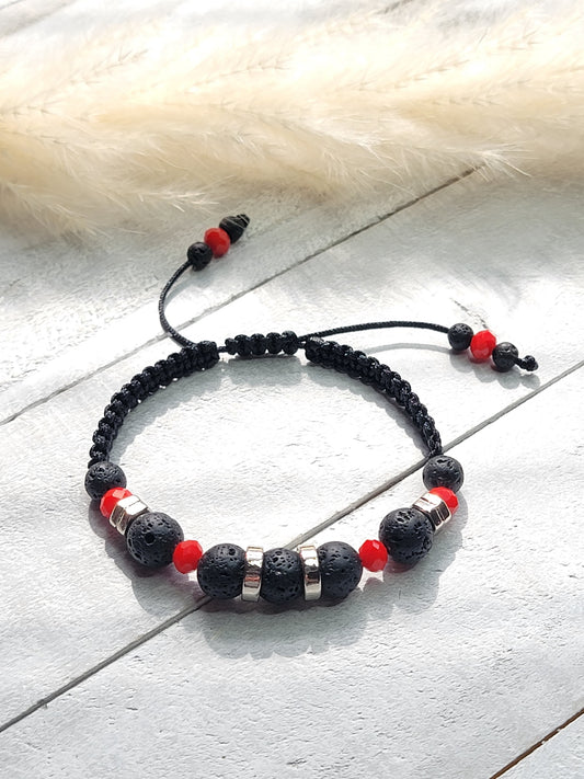 Black Lava & Crystals Bracelet With Silver Details
