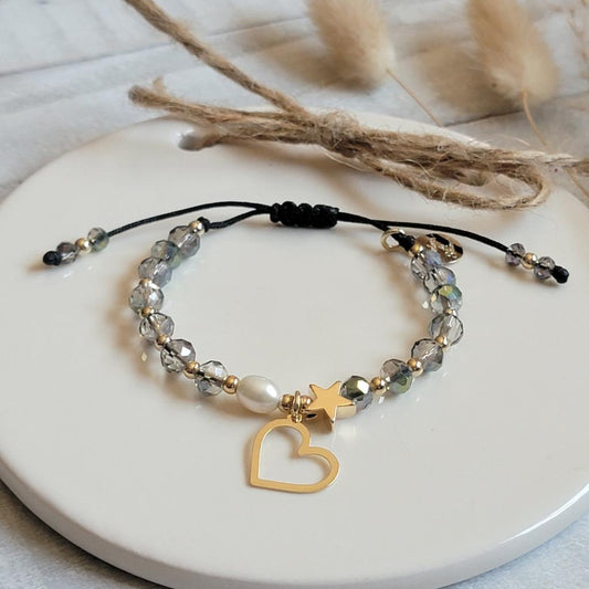 Heart, Star & Freshwater Pearl Bracelet