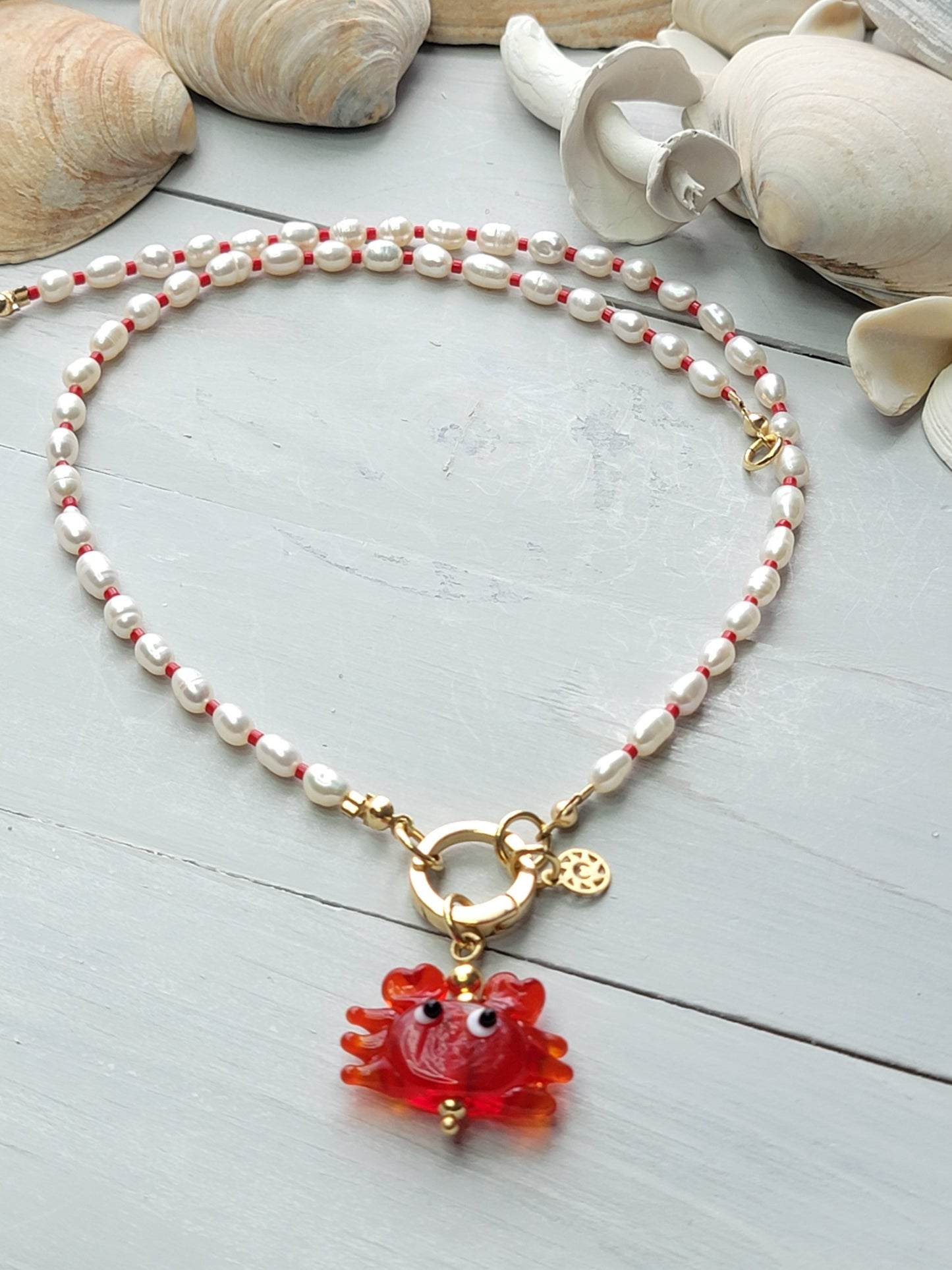 Freshwater Pearl Necklace with Crab Pendant