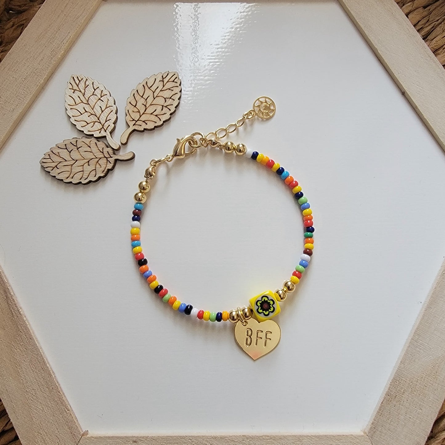 Multicolor BFF Beaded Bracelet, 18K Gold-Filled details