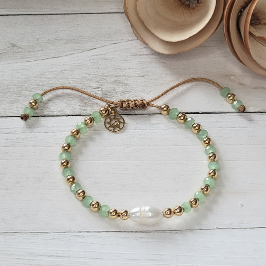 Adjustable Bracelet with 18k Gold-filled Beads, Crystals, and Freshwater Pearl. Many Colors Available