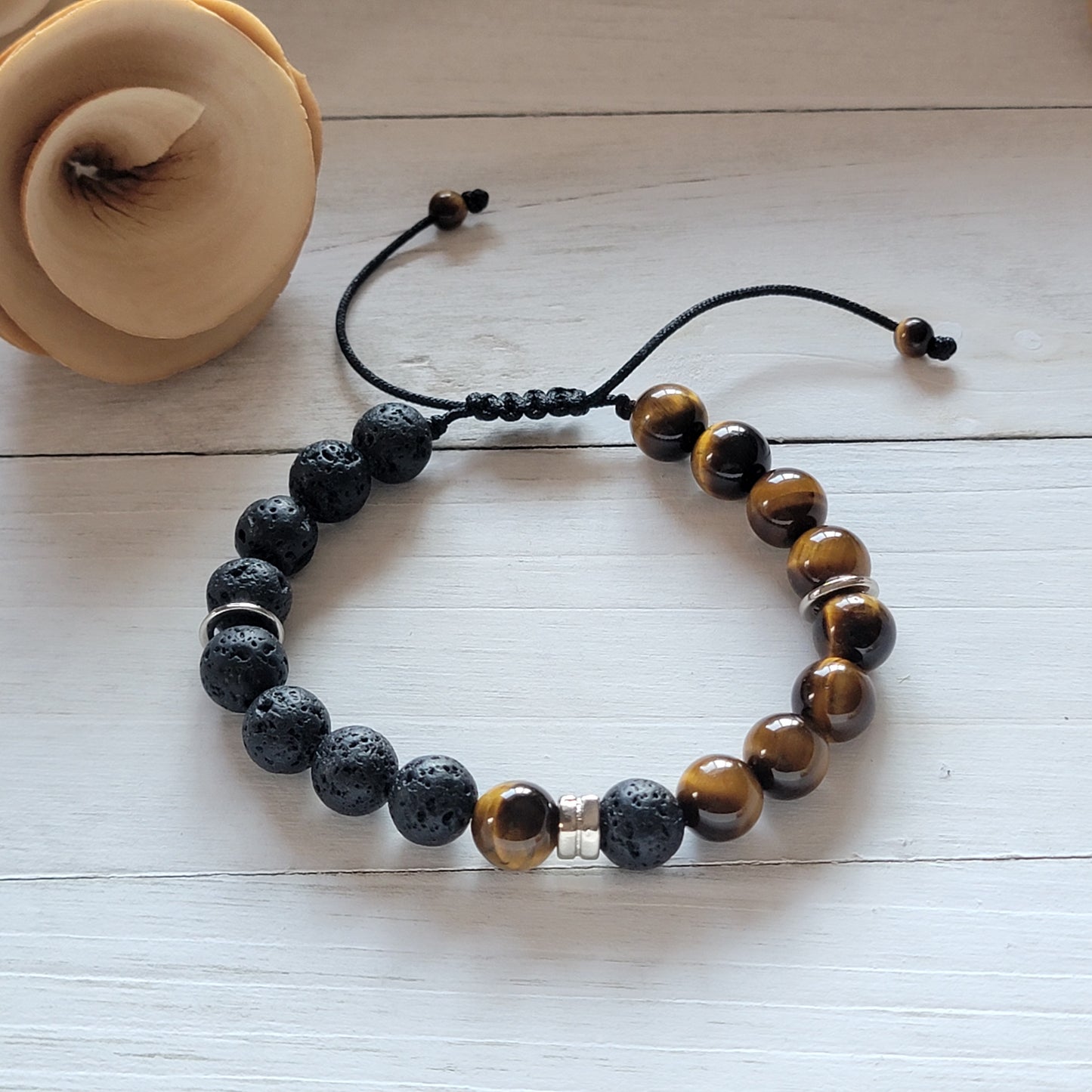 Tiger Eye Bead Lava Bracelet for Men