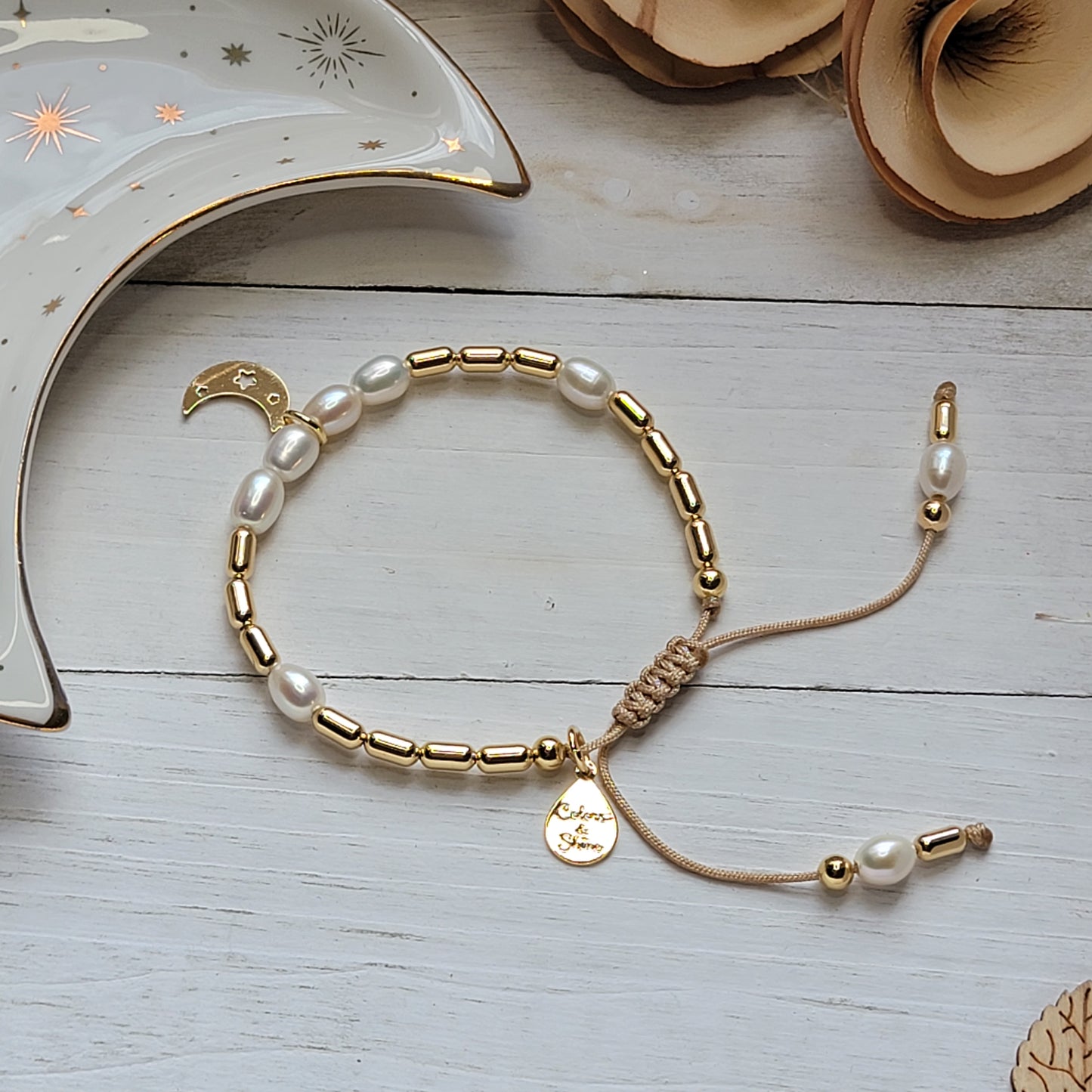 Adjustable Moon & Pearl Bracelet