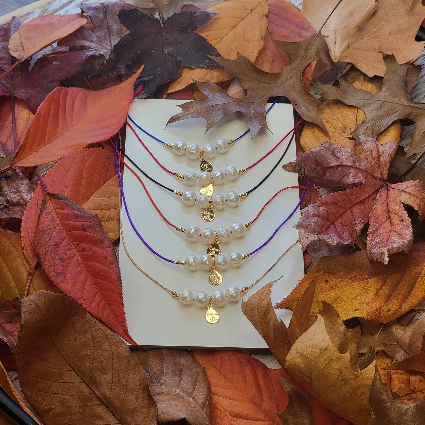 String Necklace with Freshwater Pearls (Style 1). Available in Many Colors