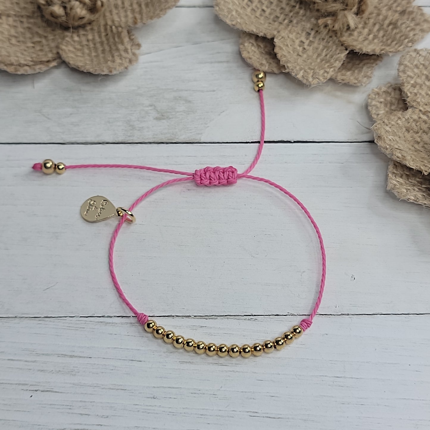 Adjustable Bracelet with Small Round 18k Gold-Filled Beads | Available in many Colors