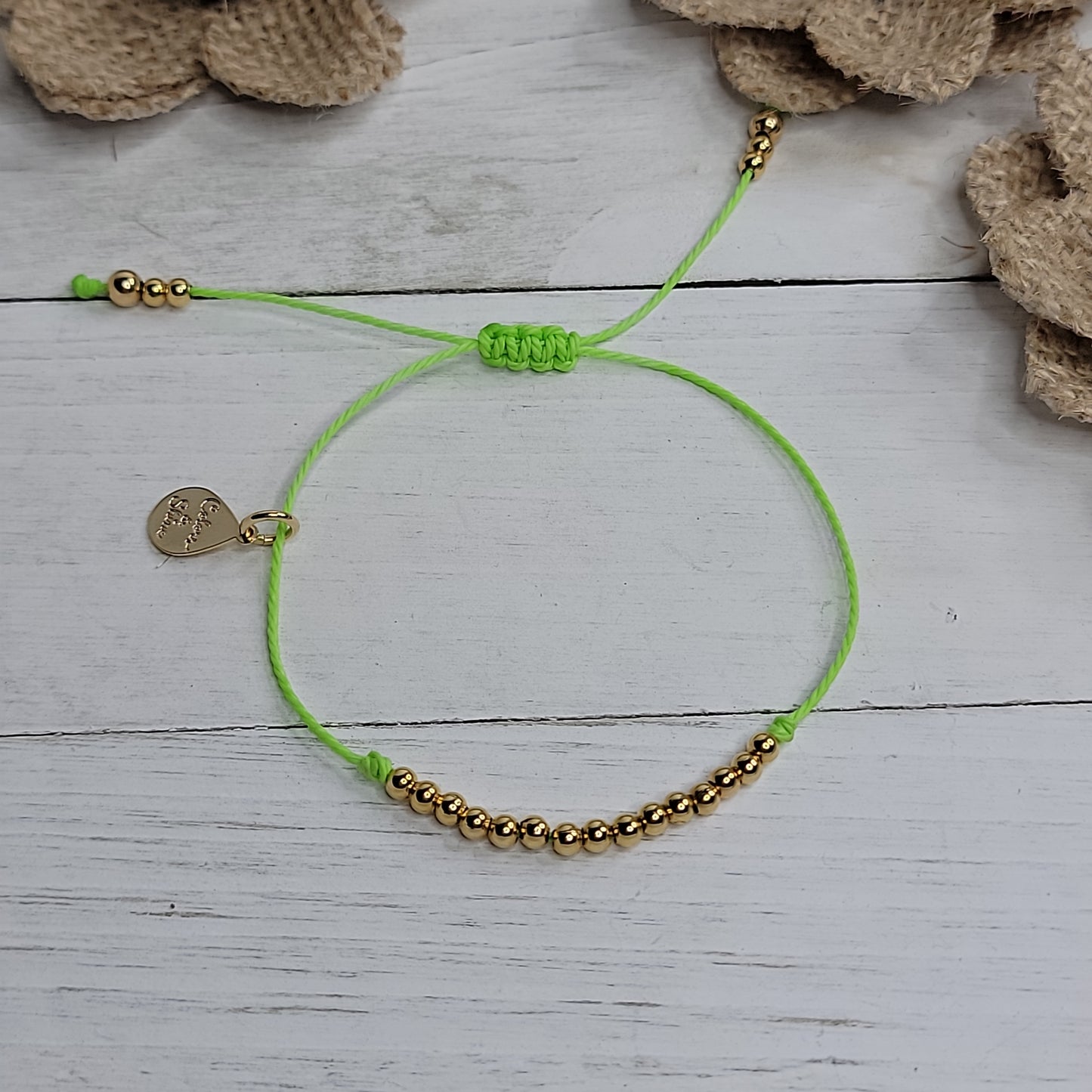 Adjustable Bracelet with Small Round 18k Gold-Filled Beads | Available in many Colors