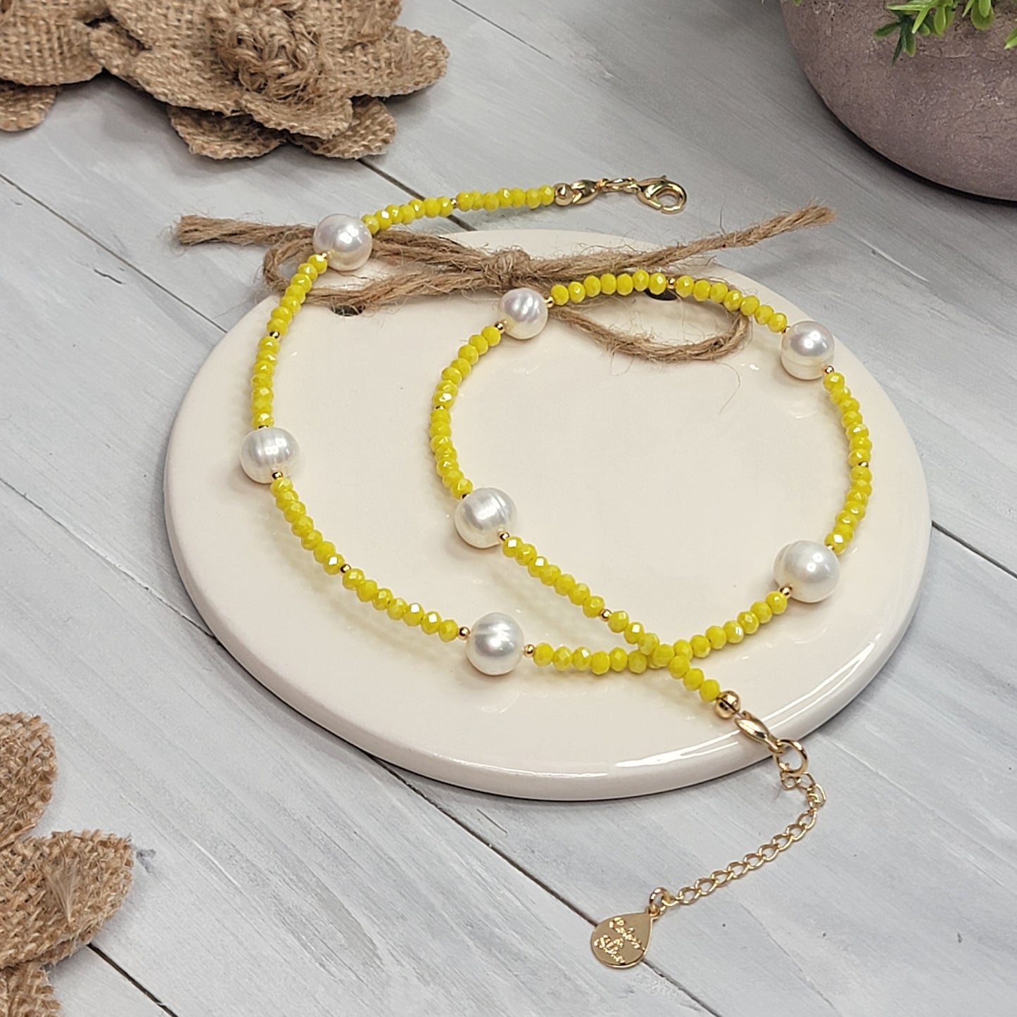 Yellow Crystal & Freshwater Pearl Necklace