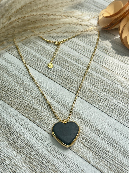 Black Azabache Heart Pendant Necklace