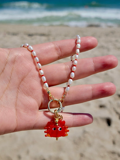 Freshwater Pearl Necklace with Crab Pendant