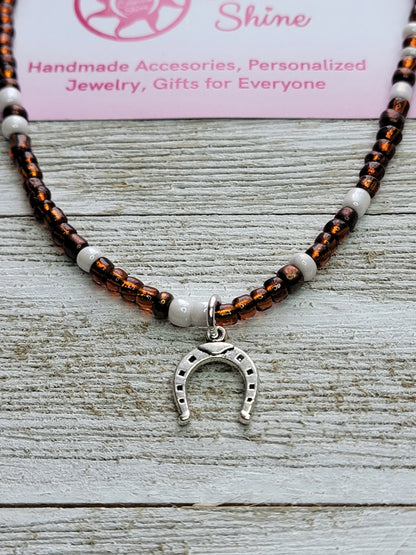 Men's Horseshoe Brown & White Beaded Necklace