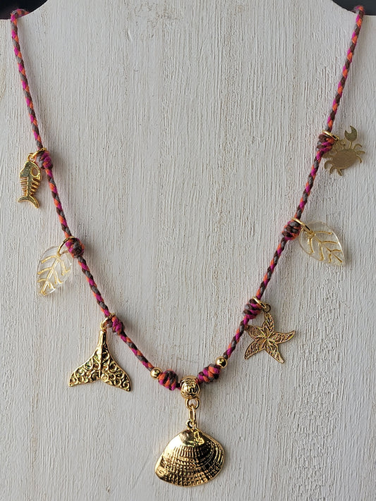 Corded Necklace with Ocean Pendants