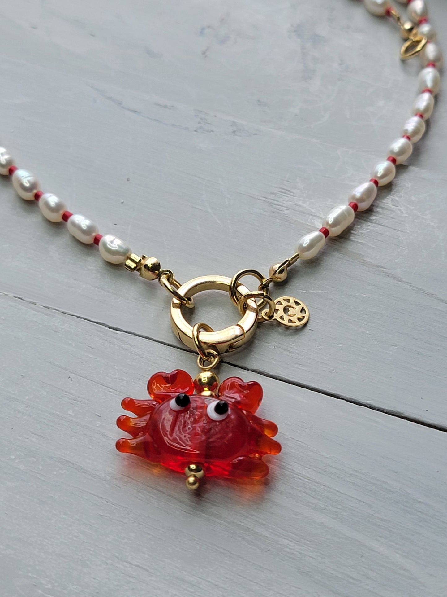 Freshwater Pearl Necklace with Crab Pendant