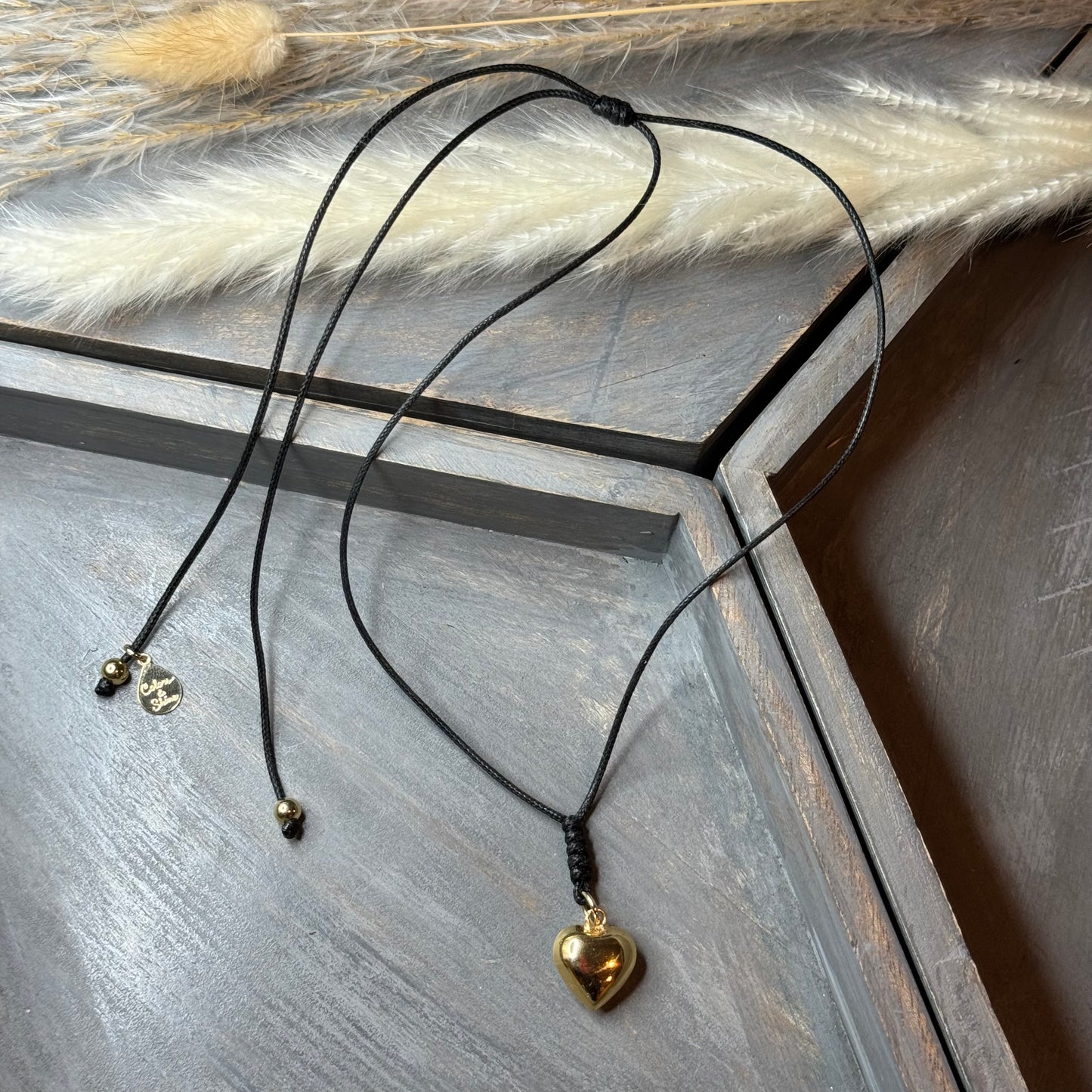 Adjustable Cord Necklace with 18k Gold-Filled Heart Charm