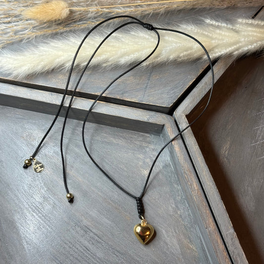 Adjustable Cord Necklace with 18k Gold-Filled Heart Charm