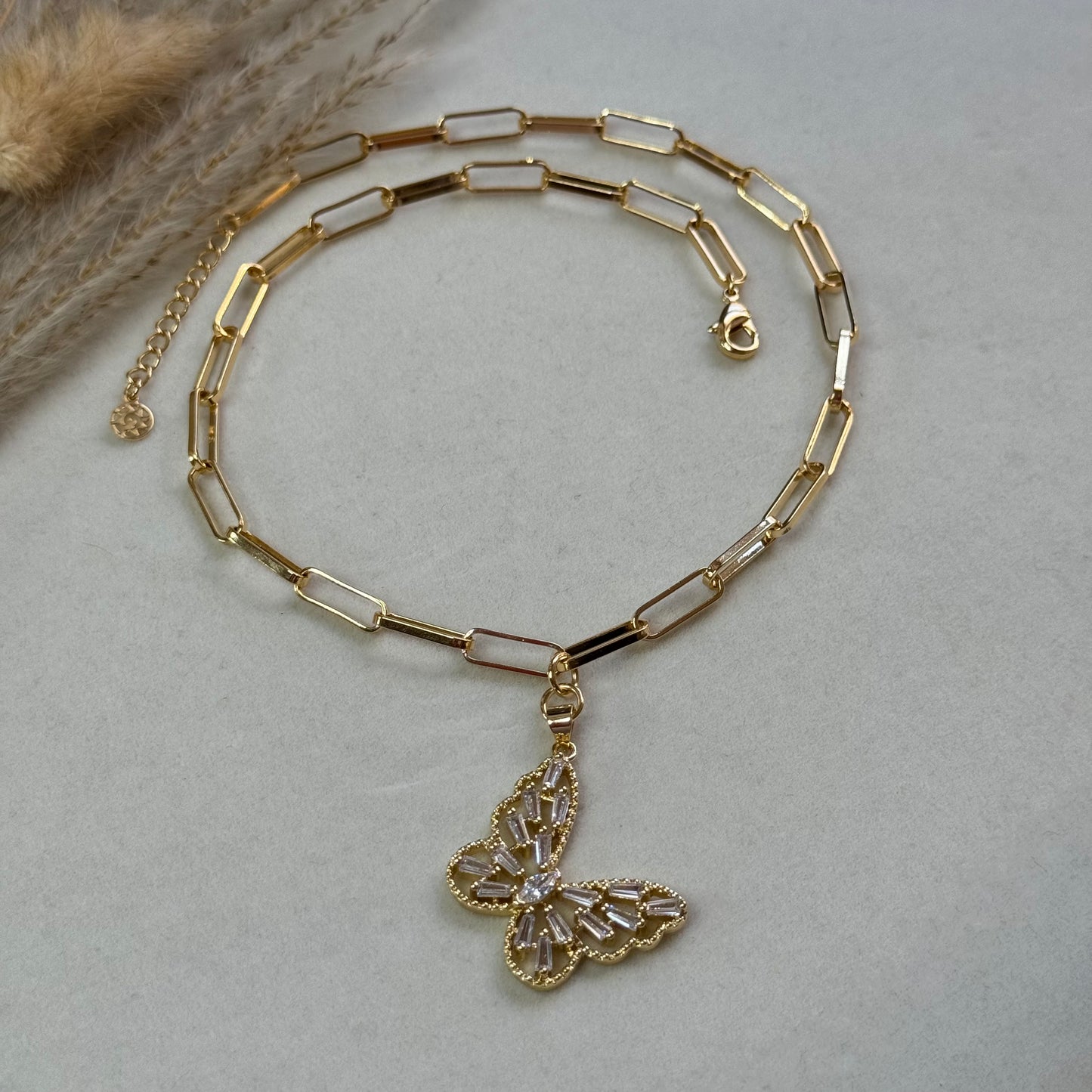 Paperclip Crystal Butterfly Necklace