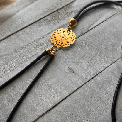 Mandala Charm Long Necklace with 18k Gold-Filled Details