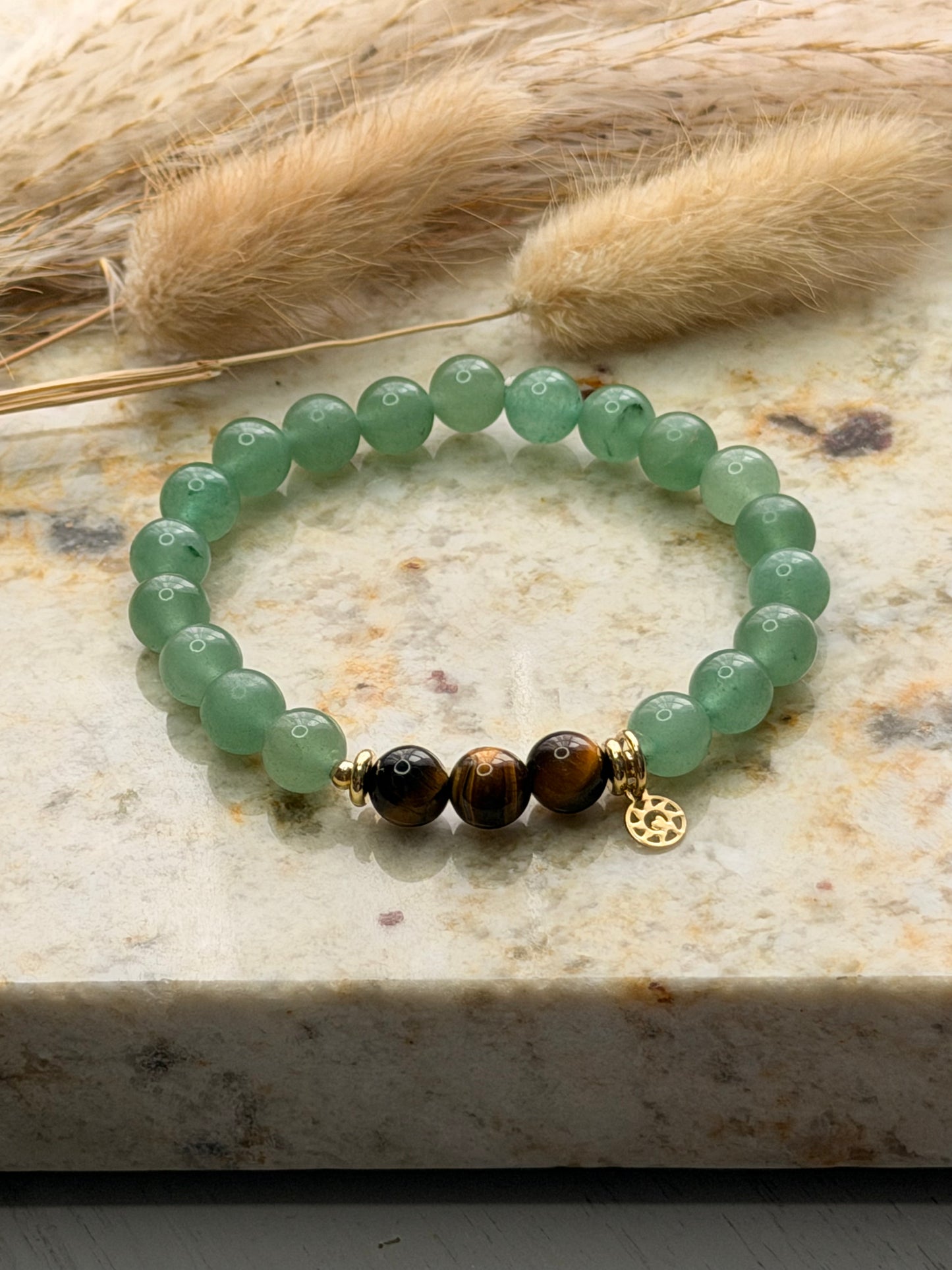 Green Gemstone & Tiger Eye Stretch Bracelet
