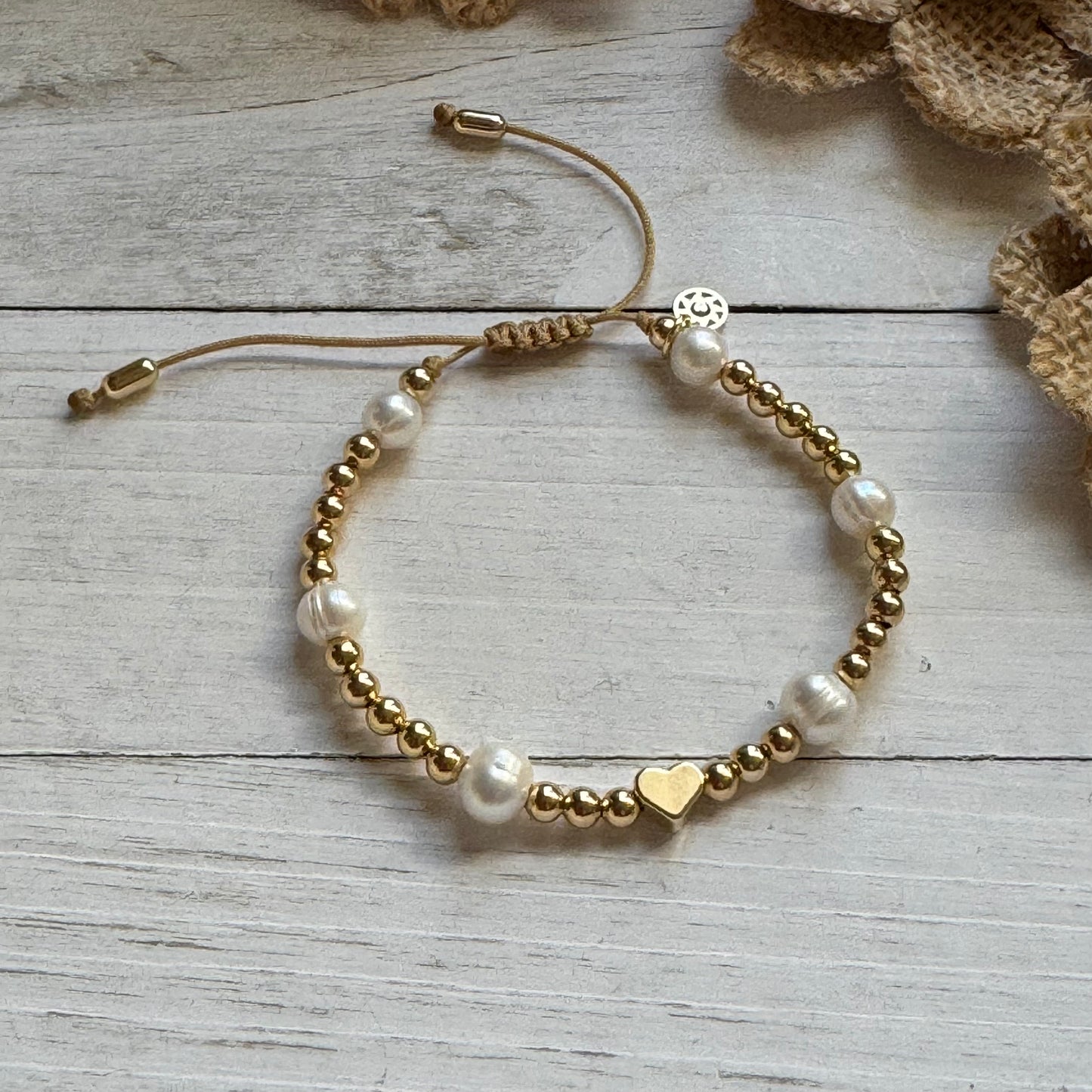 Adjustable Heart Pearl Bracelet