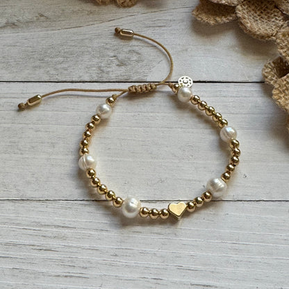 Adjustable Heart Pearl Bracelet