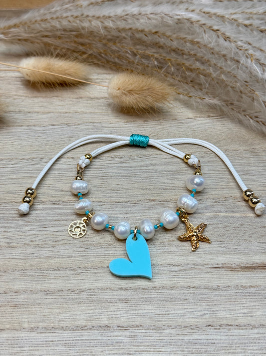 "Beach Love" Adjustable Pearl, Heart & Starfish Bracelet