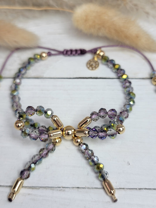 Adjustable Bow Crystal Bracelet with Purple Cord