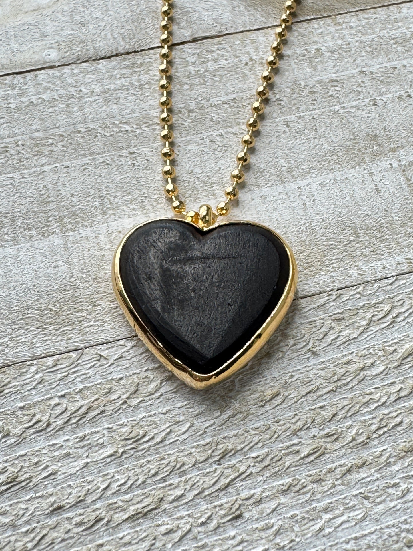 Black Azabache Heart Pendant Necklace