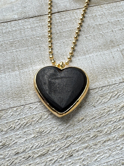 Black Azabache Heart Pendant Necklace