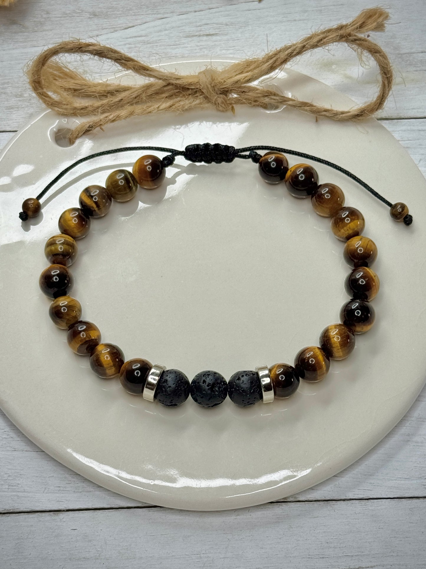 Tiger Eye & Black Lava Beads Bracelet for Men