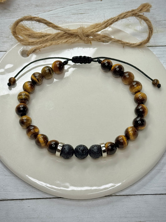 Tiger Eye & Black Lava Beads Bracelet for Men