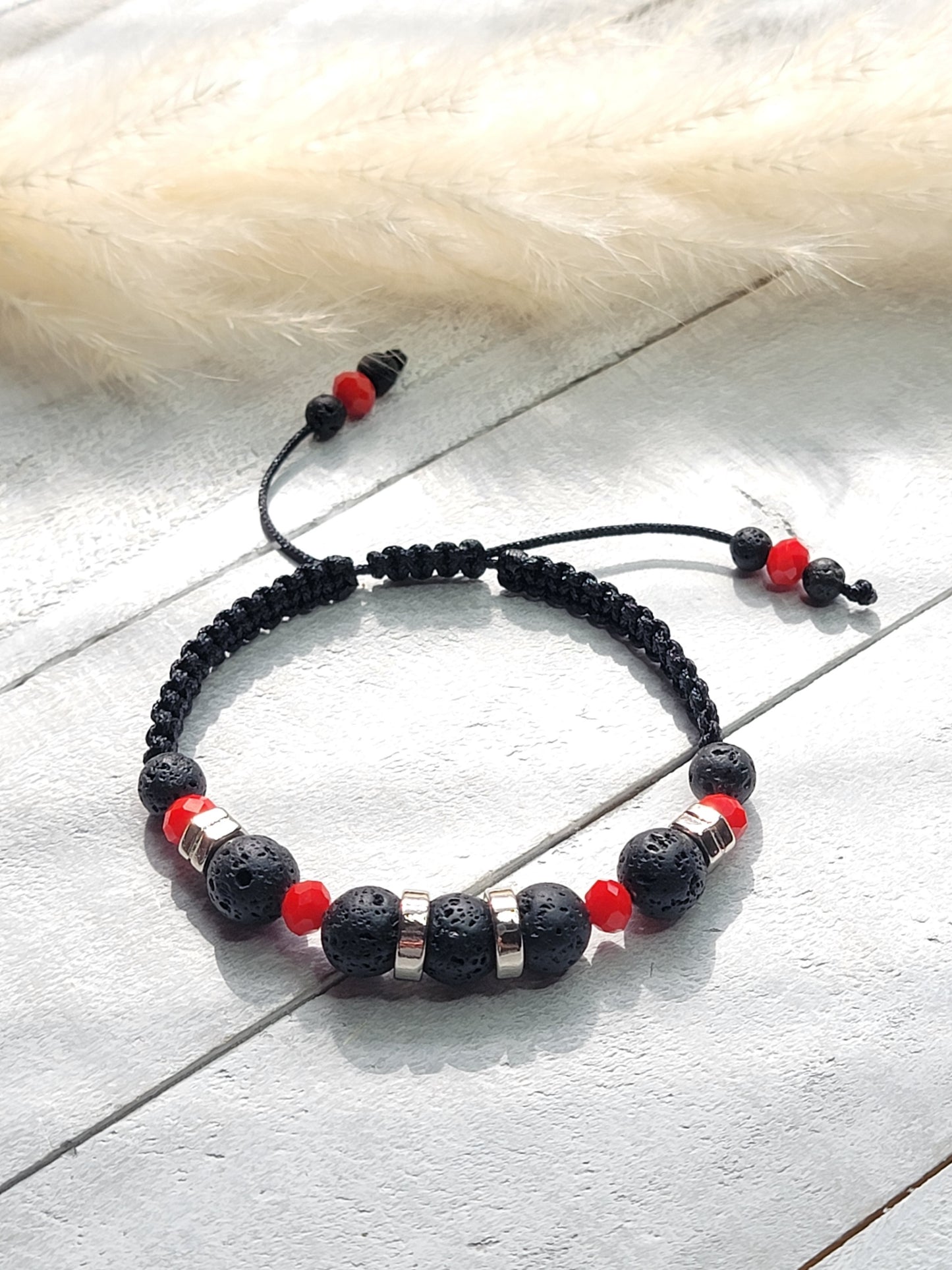 Black Lava & Crystals Bracelet With Silver Details