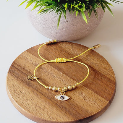 Bracelet with 18k Gold-Filled Beads and Colored Evil Eye Charm (Available in Many Colors!)