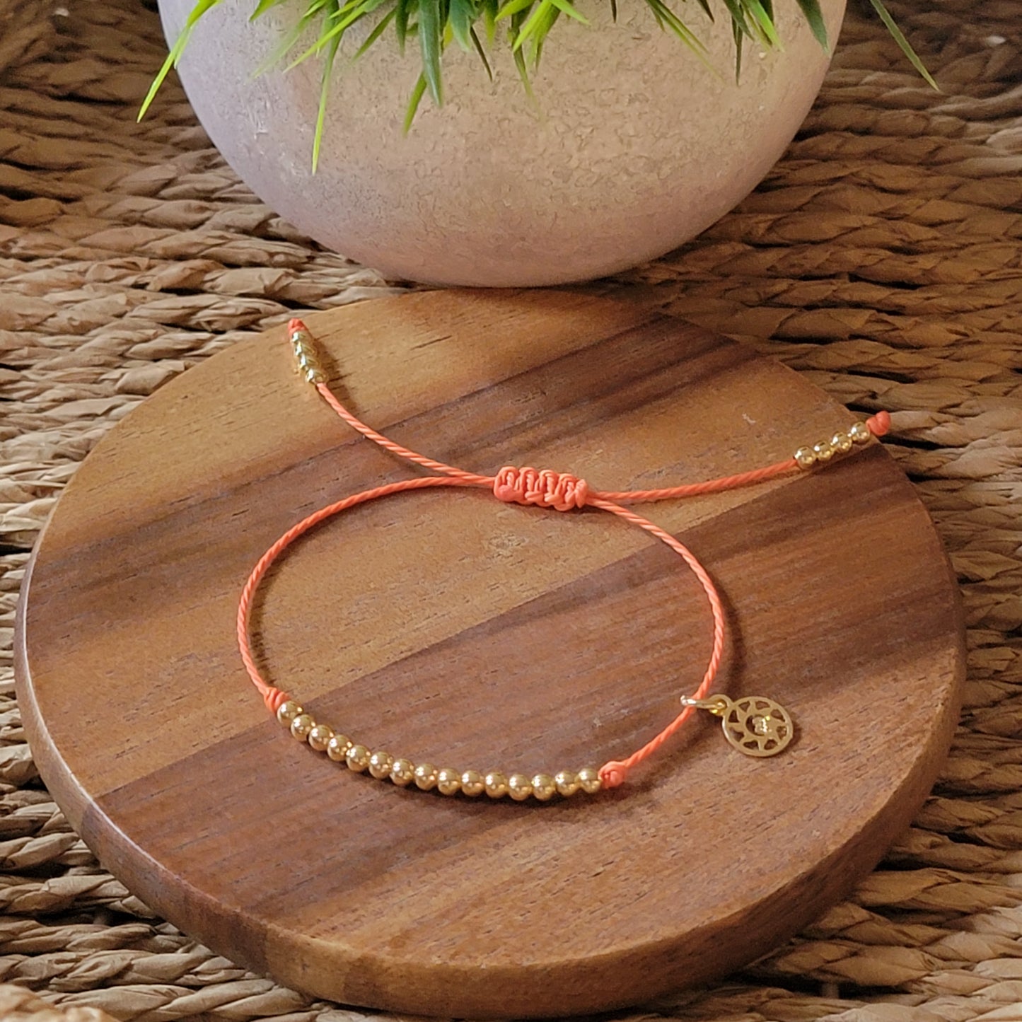 Adjustable Bracelet with Small Round 18k Gold-Filled Beads | Available in many Colors