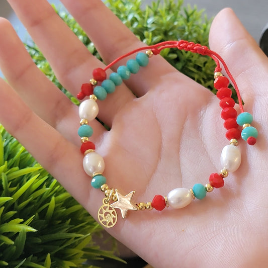 Star Beaded Bracelet, Crystals and Freshwater Pearl
