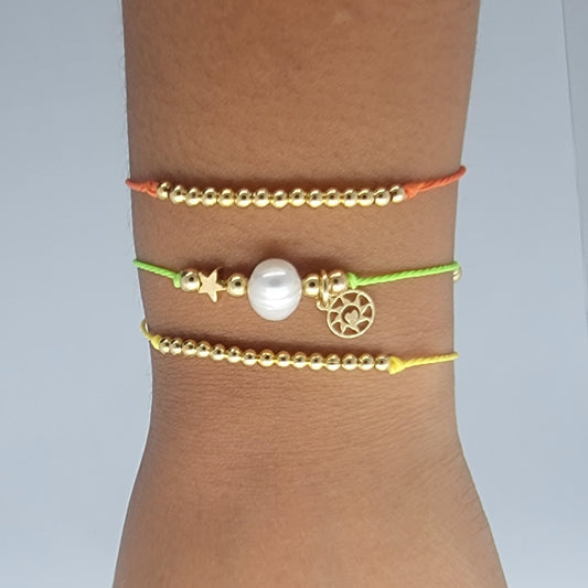 Adjustable Bracelet with Small Round 18k Gold-Filled Beads | Available in many Colors