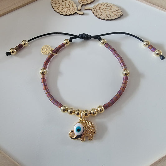 Adjustable Beaded Bracelet with 18k Gold-Filled Evil Eye Elephant or Starfish Charm