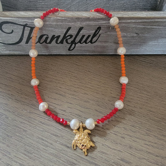 Multicolor Turtle Crystal & Freshwater Pearls Necklace